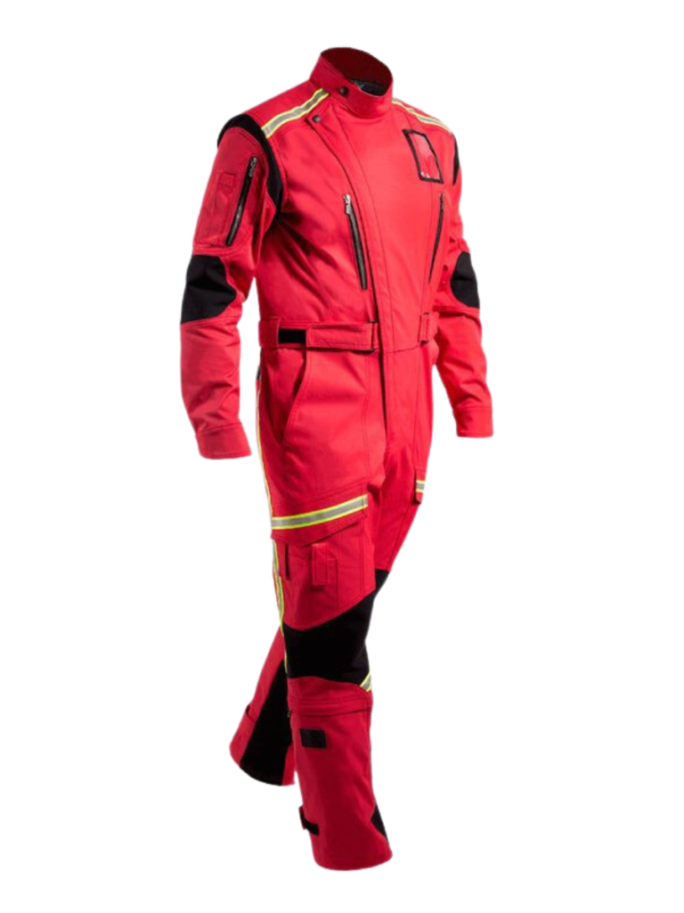 Red Boiler Suit With Yellow And Black Parts Manufactured By The Leading Boiler Suits Manufacturer The Scrub Uniforms.