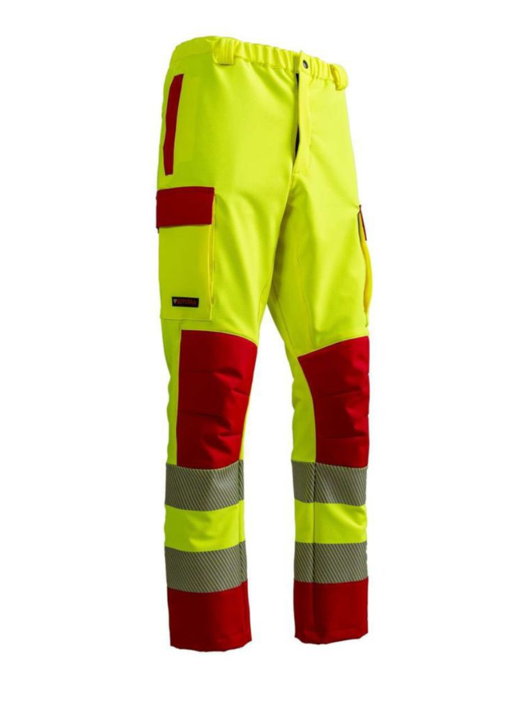 Red And Yellow Safety Work Pant Manufactured By The Scrub Uniforms.