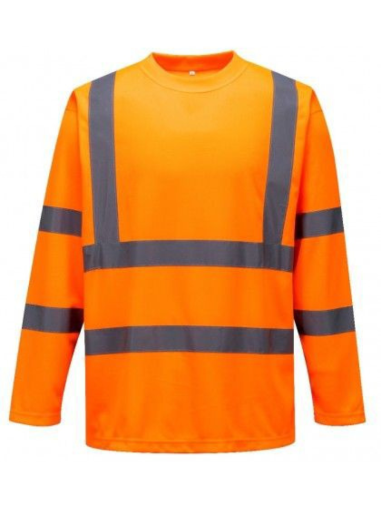 Premium Orange color Safety T-Shirt With Grey Pieces Manufactured By The Leading Custom Safety T-Shirts Manufacturer In Pakistan