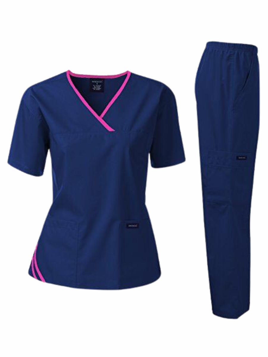 Navy Blue Premium Female Medical Scrub Manufactured By The Leading Medical Scrubs Manufacturer In Pakistan, The Scrub Uniforms.