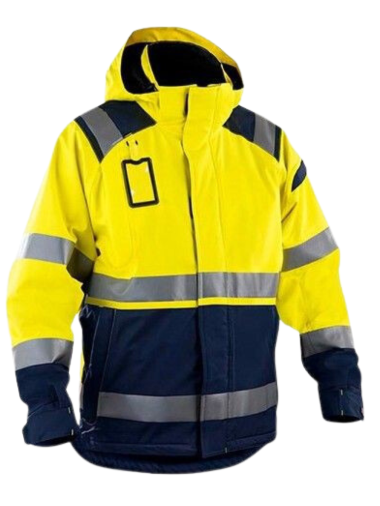 Dark, Yellow And Black Reflective Safety Jacket Manufactured By The Scrub Uniforms.