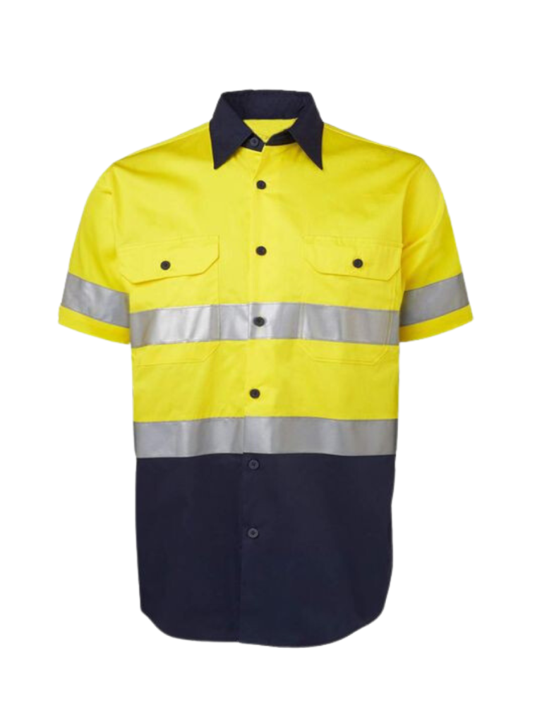 Yellow And Black Safety Work Shirt Manufactured By The Leading Work Shirts Manufacturer In Pakistan, The Scrub Uniforms.