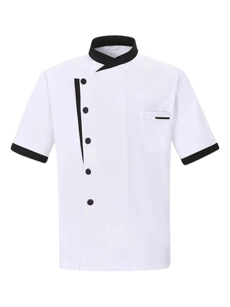 Black Collar White Chef Coat Manufactured By The Leading Chef Coats Manufacturer The Scrub Uniforms.